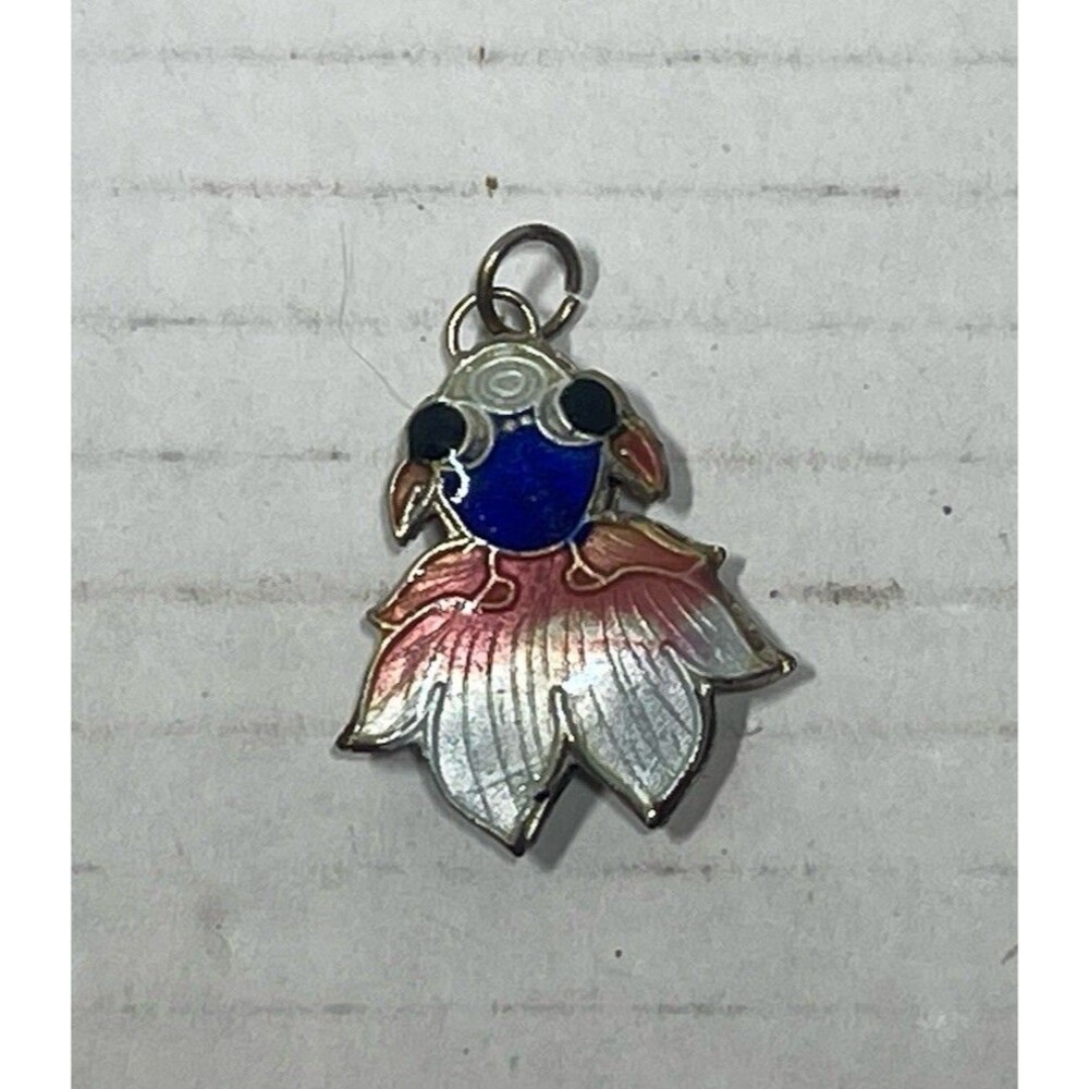 Vintage Metal Enamel Koi Fish Necklace Pendant Charm